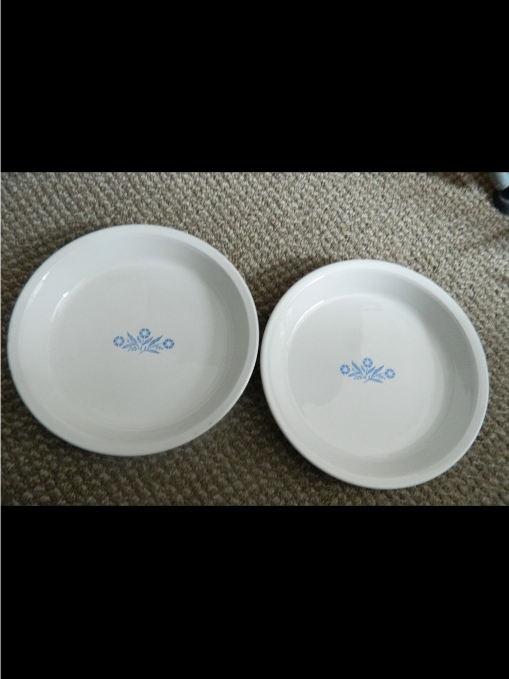 Corningware White Pie plates  with Blue Floral Emblem - Set of 2